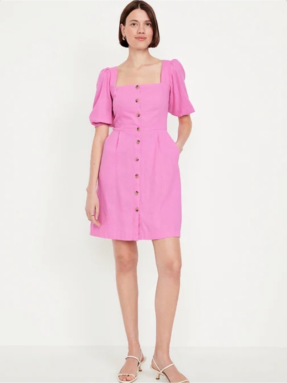 Old Navy Puff Sleeve Linen Blend Mini Dress in Pink NWT XL
